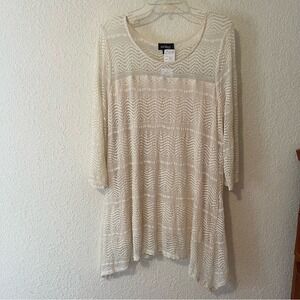 Cal Style Tr Stripe Lace Tee Tunic Ivory XL Romantic Soft Girl Minimalist Dainty
